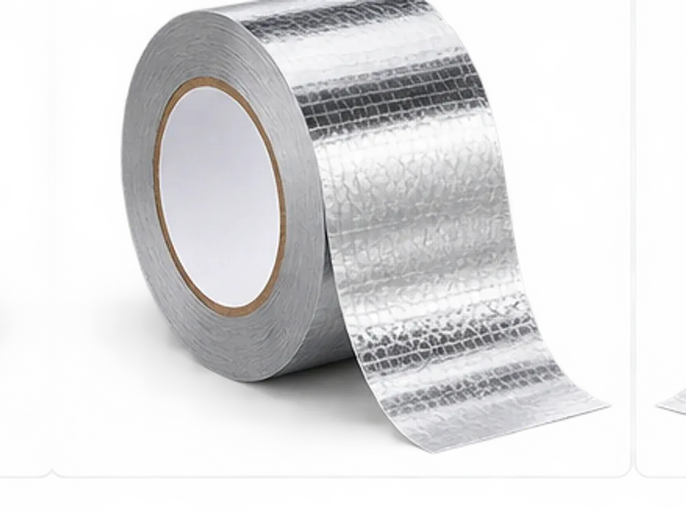 A roll of reinforced aluminium foil tape, partly unwound
