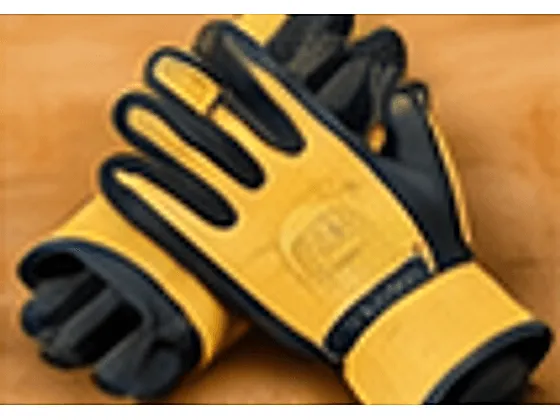 A pair of yellow and black work gloves with reinforced palms